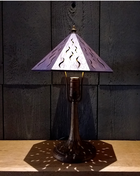 Gorgeous pierced lamp shade with antique base lamp part of the journey collection